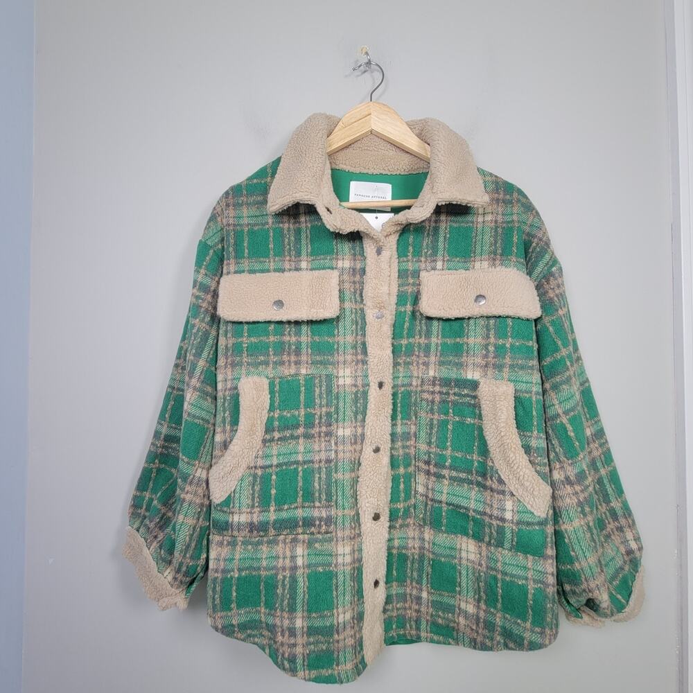 NWT Panache Apparel Womens S Westport Plaid Snap Button Sherpa Trim Jacket Green